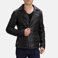 Black Studded Leather Biker Jacket by Dash Racegear - men Jacket view 1