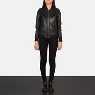 Bliss Black Leather Bomber Jacket by Dash Racegear - women Jacket view 3