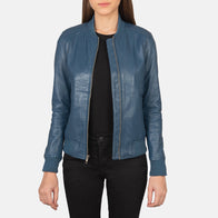Bliss Blue Leather Bomber Jacket by Dash Racegear - women Jacket view 1