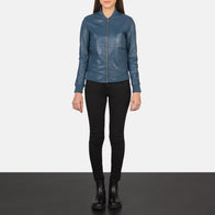 Bliss Blue Leather Bomber Jacket by Dash Racegear - women Jacket view 3