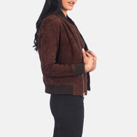 Bliss Brown Suede Bomber Jacket by Dash Racegear - women Jacket view 6