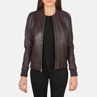 Bliss Maroon Leather Bomber Jacket by Dash Racegear - women Jacket view 1
