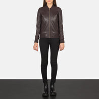 Bliss Maroon Leather Bomber Jacket by Dash Racegear - women Jacket view 3