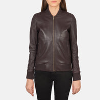 Bliss Maroon Leather Bomber Jacket by Dash Racegear - women Jacket view 4
