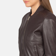 Bliss Maroon Leather Bomber Jacket by Dash Racegear - women Jacket view 6