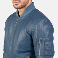 Bomia Ma-1 Blue Leather Bomber Jacket by Dash Racegear - men Jacket view 6