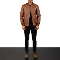 Bomia Ma-1 Brown Leather Bomber Jacket by Dash Racegear - men Jacket view 3