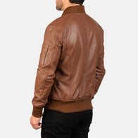 Bomia Ma-1 Brown Leather Bomber Jacket by Dash Racegear - men Jacket view 5