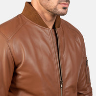 Bomia Ma-1 Brown Leather Bomber Jacket by Dash Racegear - men Jacket view 6