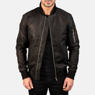 Bomia Ma-1 Distressed Black Leather Bomber Jacket by Dash Racegear - men Jacket view 1