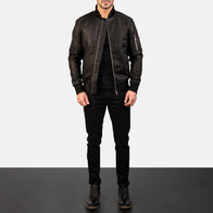 Bomia Ma-1 Distressed Black Leather Bomber Jacket by Dash Racegear - men Jacket view 2