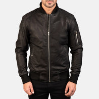 Bomia Ma-1 Distressed Black Leather Bomber Jacket by Dash Racegear - men Jacket view 3