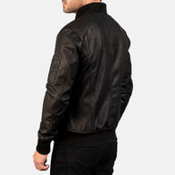 Bomia Ma-1 Distressed Black Leather Bomber Jacket by Dash Racegear - men Jacket view 4