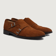 Boston Double Monk Strap Brown Suede Leather Shoes by Dash Racegear - men Leather Shoes view 1