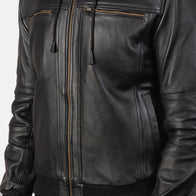 Bouncer Biz Black Leather Bomber Jacket by Dash Racegear - men Jacket view 6