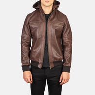 Bouncer Biz Brown Leather Bomber Jacket by Dash Racegear - men Jacket view 1
