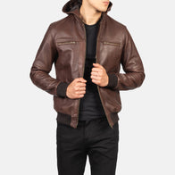 Bouncer Biz Brown Leather Bomber Jacket by Dash Racegear - men Jacket view 4