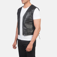 Brandon Black Leather Vest by Dash Racegear - men Jacket view 2