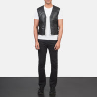Brandon Black Leather Vest by Dash Racegear - men Jacket view 3