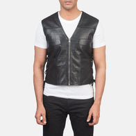 Brandon Black Leather Vest by Dash Racegear - men Jacket view 4