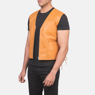 Brandon Tan Brown Leather Vest by Dash Racegear - men Jacket view 2