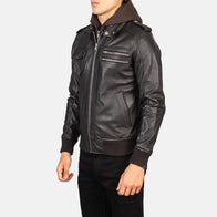 Bravado Brown Hooded Leather Bomber Jacket by Dash Racegear - men Jacket view 2