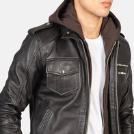 Bravado Brown Hooded Leather Bomber Jacket by Dash Racegear - men Jacket view 6
