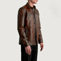 Bronco Distressed Brown Leather Shirt by Dash Racegear - men Jacket view 2