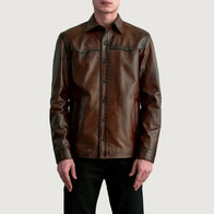 Bronco Distressed Brown Leather Shirt by Dash Racegear - men Jacket view 3
