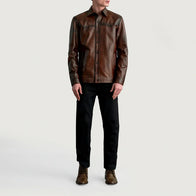 Bronco Distressed Brown Leather Shirt by Dash Racegear - men Jacket view 4