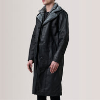 Cai Distressed Black Leather Shearling Coat by Dash Racegear - men Jacket view 3