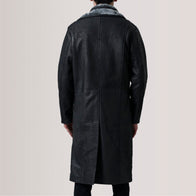 Cai Distressed Black Leather Shearling Coat by Dash Racegear - men Jacket view 4