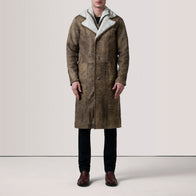 Cai Distressed Brown Leather Shearling Coat by Dash Racegear - men Jacket view 2