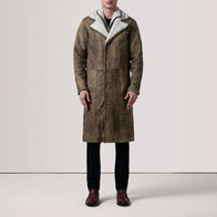 Cai Distressed Brown Leather Shearling Coat by Dash Racegear - men Jacket view 2