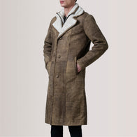 Cai Distressed Brown Leather Shearling Coat by Dash Racegear - men Jacket view 3