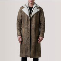 Cai Distressed Brown Leather Shearling Coat by Dash Racegear - men Jacket view 5