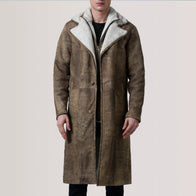 Cai Distressed Brown Leather Shearling Coat by Dash Racegear - men Jacket view 5