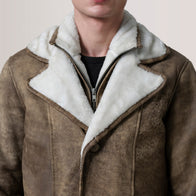 Cai Distressed Brown Leather Shearling Coat by Dash Racegear - men Jacket view 6