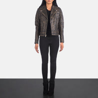 Carolyn Quilted Distressed Brown Biker Jacket by Dash Racegear - women Jacket view 3