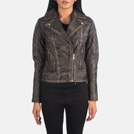 Carolyn Quilted Distressed Brown Biker Jacket by Dash Racegear - women Jacket view 4