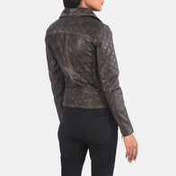 Carolyn Quilted Distressed Brown Biker Jacket by Dash Racegear - women Jacket view 5