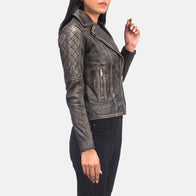 Carolyn Quilted Distressed Brown Biker Jacket by Dash Racegear - women Jacket view 6