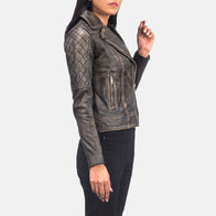 Carolyn Quilted Distressed Brown Biker Jacket by Dash Racegear - women Jacket view 6