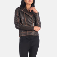 Carolyn Quilted Vintage Brown Biker Jacket by Dash Racegear - women Jacket view 4