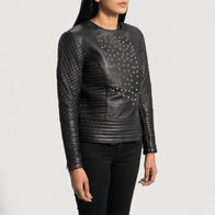 Celeste Studded Black Leather Jacket by Dash Racegear - women Jacket view 2