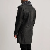 Charles Distressed Black Leather Shearling Double-Breasted Coat by Dash Racegear - men Jacket view 5
