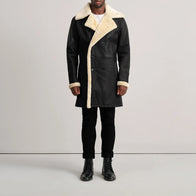 Charles Tumbled Black Leather Shearling Double-Breasted Coat by Dash Racegear - men Jacket view 3
