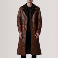 Charlton Waxed Brown Leather Single Breasted Coat by Dash Racegear - men Jacket view 1