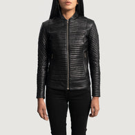 Cityscape Black Leather Biker Jacket by Dash Racegear - women Jacket view 1