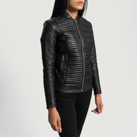Cityscape Black Leather Biker Jacket by Dash Racegear - women Jacket view 2